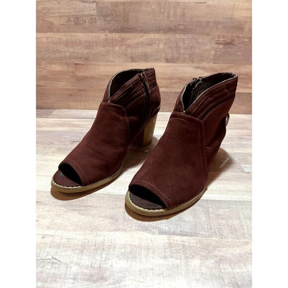 Sonoma Chic Stylish Burgundy Peep Toe Ankle Boots with Block Heel 6.5M Textile - Picture 3 of 11